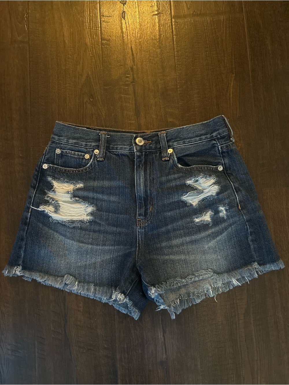 American Eagle Outfitters Dark Blue Distressed Denim Cutoff Shorts
